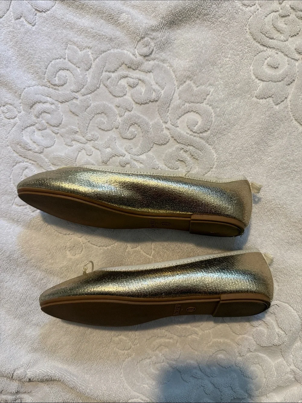 J. Crew Gold Metallic Ballet Flats with Bow Trim